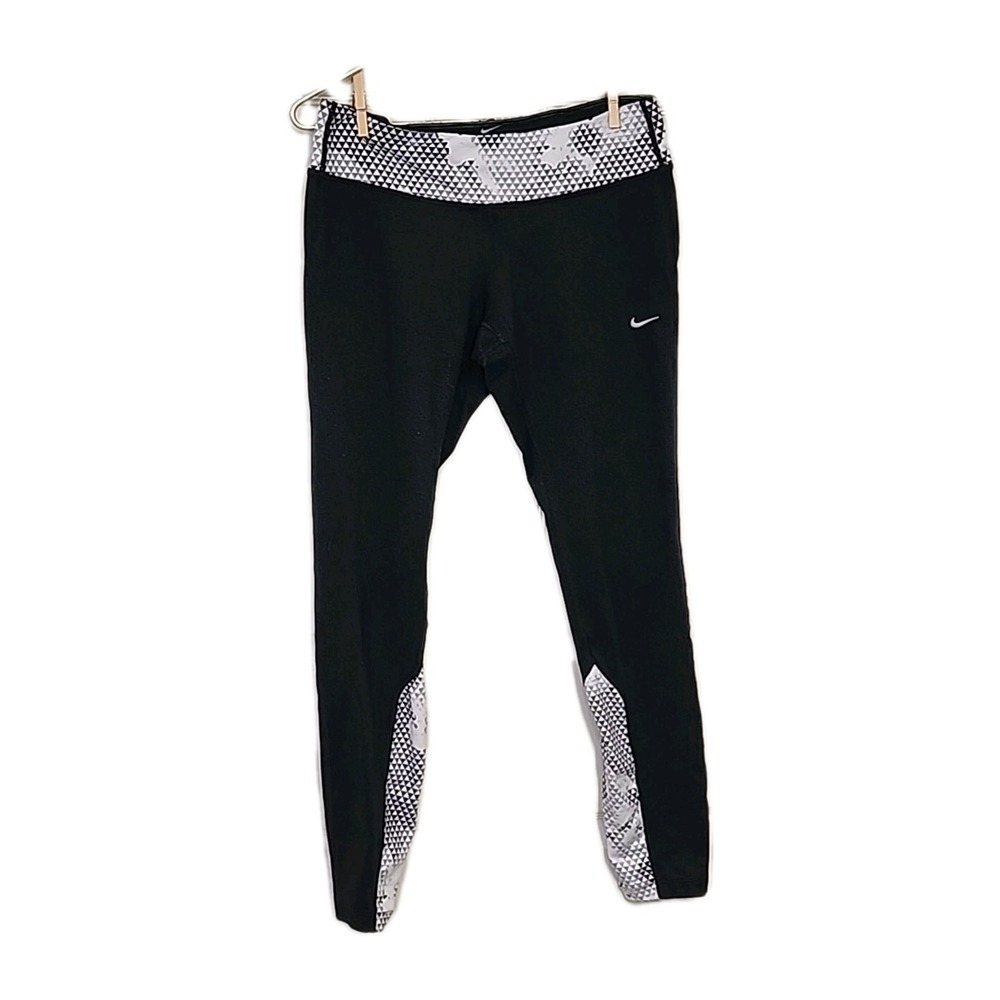 Nike Dri-Fit Womens Leggings Sz Medium Black/White Athletic Pants Running Sports